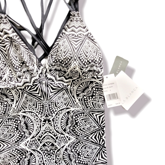 La Blanca New Black & White Henna Medalion Tankini SwimTop, 4 - Picture 3 of 6
